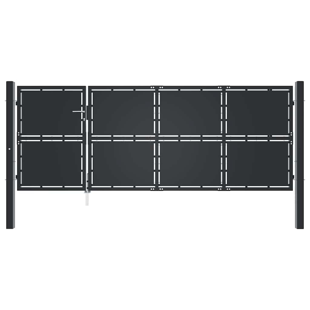 Cancello in acciaio Antracit 350 x 125 cm con pali e serratura