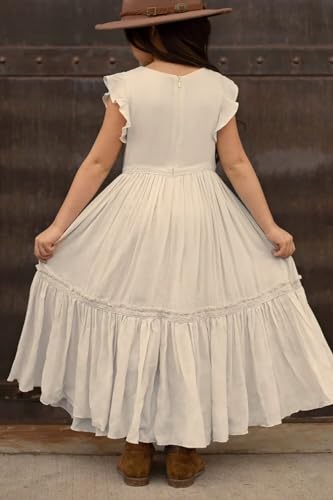 Flower Girl Dress Boho Lace Panel Ruffle Sleeve Wedding Bridesmaid Dresses Long Chiffon Princess Birthday Party Gown4