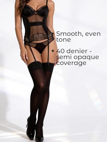 Image of Mila Marutti Thigh High Stockings for Women | Garter Belt Stockings Semi Opaque 40D | Colored Suspender Stockings Pantyhose