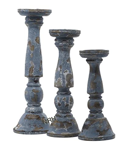 Bougeoirs traditionnels en bois gris délavé rustique chandelier - 6