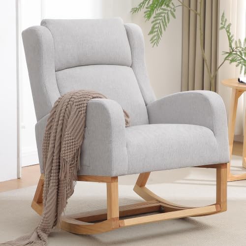 Image of HCHAIRH Rocking Chair Nursery, Nursing Chairs with Foot Rest, Light Grey