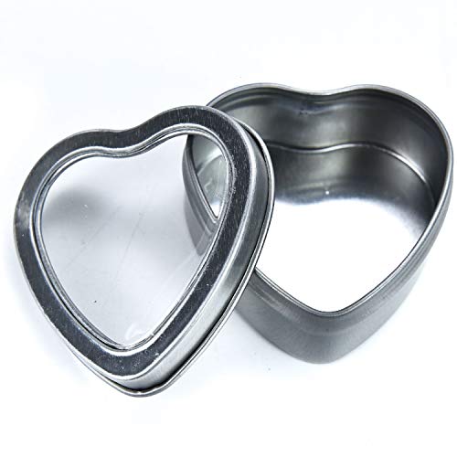 Gonioa 30ct Empty Heart Shaped Silver Metal Tins with Clear Window for Party Favors, Candle Making, Spices, Gifts
