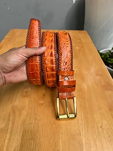 Genuine crocodile leather skin tan brown belt buckle for men, alligator leather Men's belt, gift for him2
