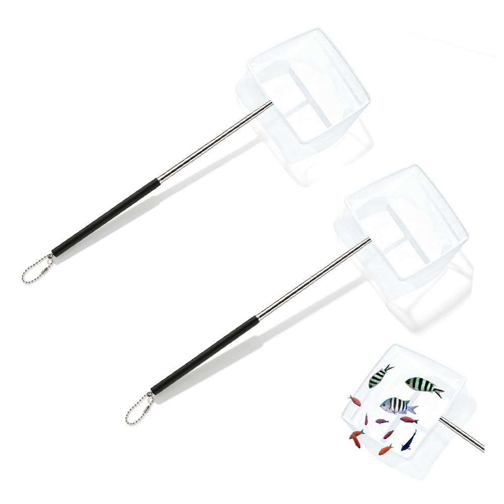 2 Pièces Epuisette Aquarium Petite,Epuisette Peche avec Poignée Extensible,HMCEY épuisette Bassin,Filet de Pêche Télescopique,Filet Papillon Enfant,Fish Net pour Petits Étangs à Koï et Piscines