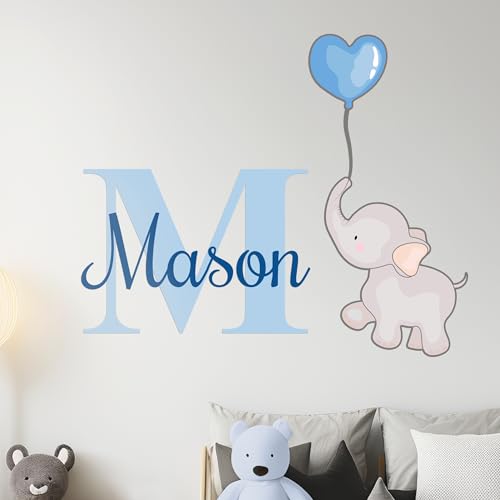 EGD Elephant Wall Decor Stickers for Baby Nursery | Custom Name & Initial Decals for Walls
