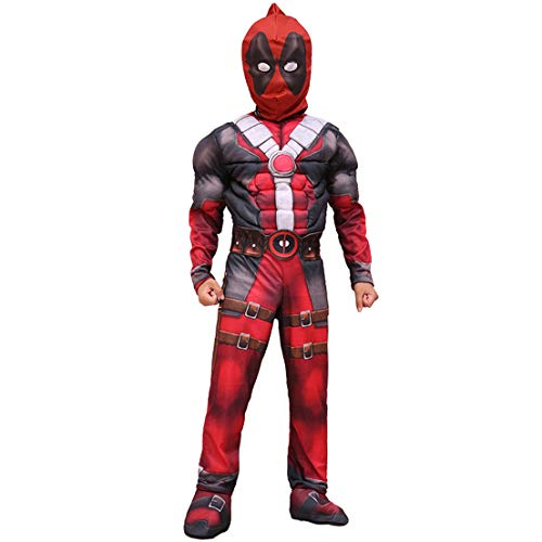 Boys Dead-pool Cosplay Kostym Barn Jumpsuit Barn Muskelspel Klä upp outfit Halloween Carnival Party Onesies,Red-120~130cm