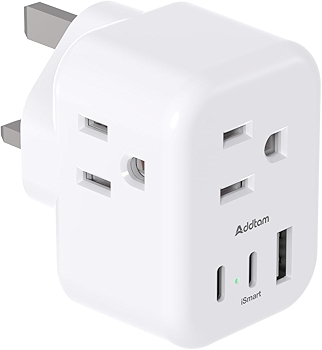 US/UK Ireland Travel Power Adapter with 3 Outlets and USB Charging