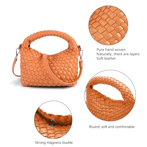 Image of Woven Crossbody Bag Small Tote Cute Purse for Women,Top Handle Handbag Pu Leather Shoulderbag with Detachable Strap