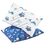 TILLYOU Toddler Pillowcase 2 Pack with Envelope Closure,13' x 18' Silky Soft Microfiber Travel Kids Pillowcase for Boys and Girls, Beach Time Turtle&Manta Ray