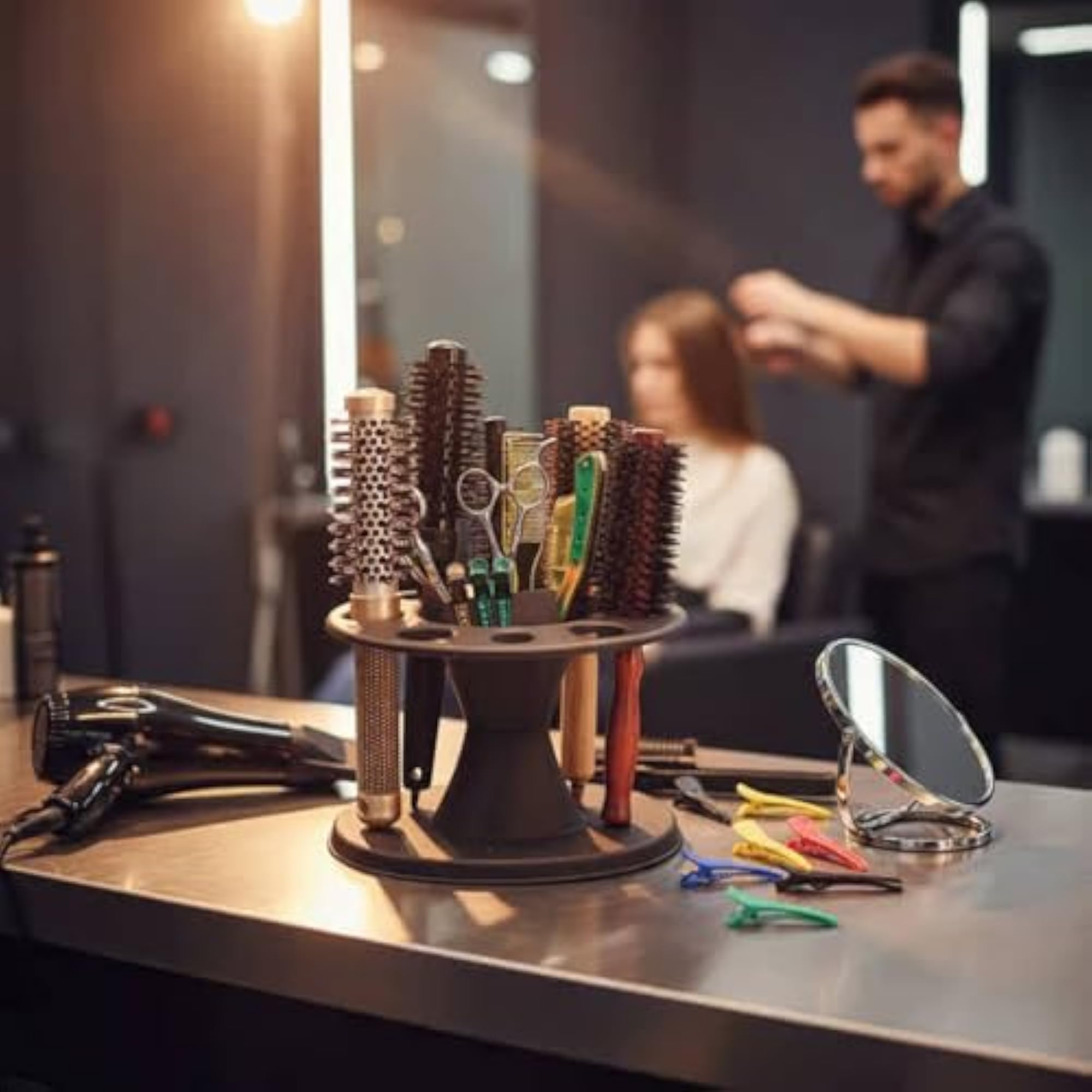 Circular Slots Salon Hair Tool Rack Pedestal Style