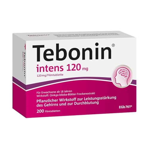 Tebonin intens 120 mg | 200 Stück | bei akutem & chronischem Tinnitus* | pflanzliches Arzneimittel mit Ginkgo Biloba Extrakt | unterstützt bei Ohrengeräuschen* & Schwindel | mit Ginkgo Spezialextrakt