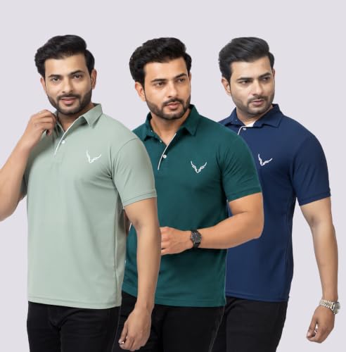 Image of HANABY Men's Summer Polo Solid Half Sleeves Polycotton T-Shirt | Collar Breathable and Comfortable T-Shirt (Pack of 3)