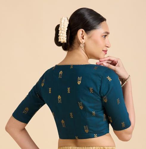 Image of Studio Shringaar Women's Handloom Cotton Silk Readymade Saree Blouse