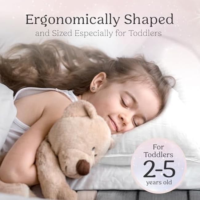 Toddler Pillow and Pillowcase 13x18 inches, Organic Cotton - Perfect for Toddlers 2-5 Years - Ideal for Toddler Travel Bed, Toddler Bedding Set, Kids Travel Pillow and Machine Washable