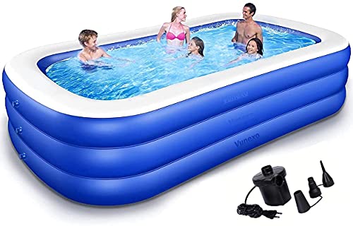 Image of Swimming Pool 10-Feet 3 Stripped Printed Inflatable Rectangle Bath Tub and Swimming Pool for Adults Kids Spa with Free Pump 120 inch X 72 inch X 24 inch - (Multi) (10-Feet)