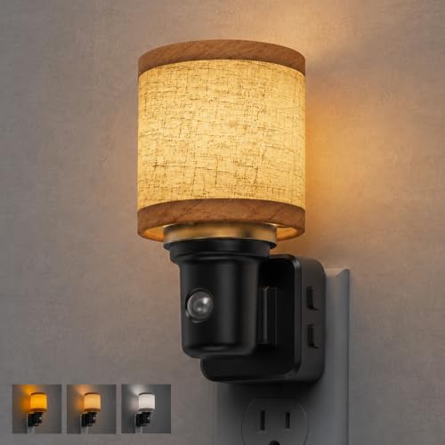 Image of L LOHAS LED Night Lights Plug into Wall,Linen Fabric Cylinder Night Light