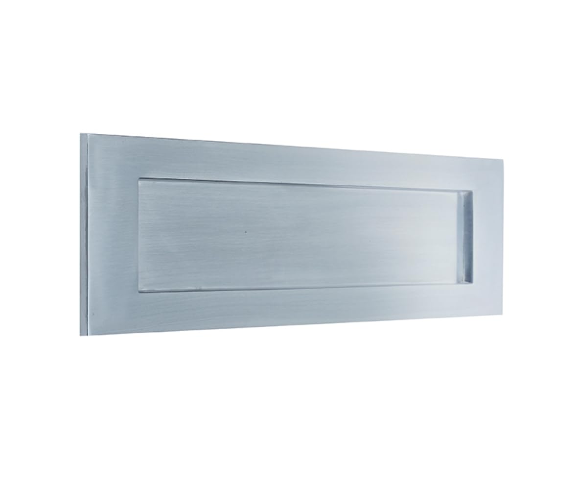 Ironmongery Solutions® Traditional Letter Box Plate External Front Door Polished Finish Durable Mail Slot Cover Fixings Included (Satin Chrome, 305x102mm)