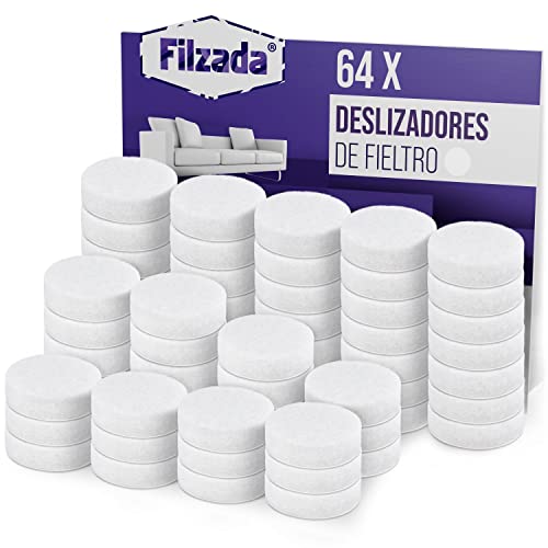 Filzada® 64x Almohadillas de Fieltro Adhesivo - Ø 20 mm (Redondo) - Blanco - Deslizantes de Fieltro para Muebles Profesionales con una adherencia Ideal