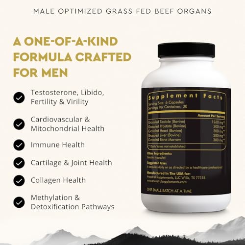 Ancestral Supplements Mofo, Supplements for Men, Support for Energy Levels and Overall Men's Health and Wellness, Non-GMO Grass Fed Beef Organ Supplement with Liver, No Fillers, 180 Capsules