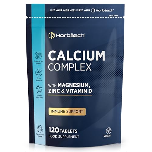 Calcium Magnesium Zinc and Vitamin D | Calcium Tablets | High Strength Complex | 120 Vegan Tablets | Supplement for Women & Men | Horbaach