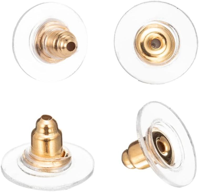 Image of Moud Jewels (200 Pcs or 100 Pairs Approx) Findings Golden Bullet clutch with Silicone Rubber Pad / Earring Stopper / Earring Nut / Earring Golden Back / Earring Golden Pech / Earring Nuts Golden / Earring Golden Metal Stopper Lock with Silicone or Rubber Pad / Earring Back Stopper / Earring Back Supporter / Earring Stoppers / Earring Post Back Stopper Golden / Golden Earring Stopper(Golden 100 Pairs Or 200 Pcs Approx)