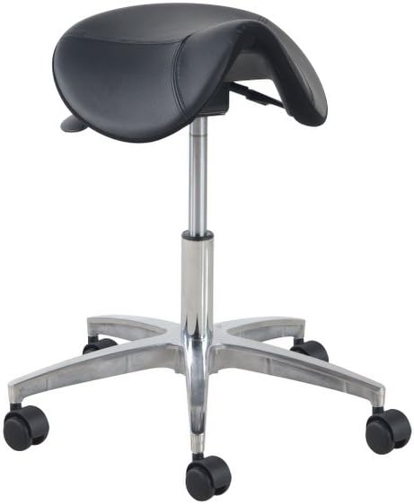 Euroseats Matera Tilting Saddle Stool Small Aluminium Base, 120 mm Height Adjustable, Leather