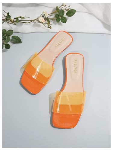 Image of Verdusa Clear Sandals For Women Square Toe Slides Summer Slip On Beach Flat Sandals