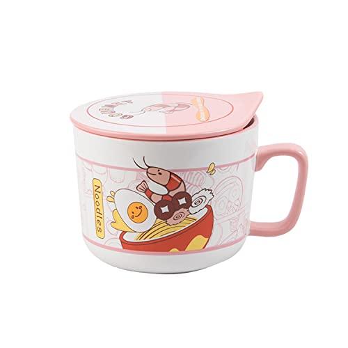TOPWCK 22oz Ceramic Ramen Bowl with Lid Handle, Microwaveable Cute Japanese Instant Noodle Cup Ramen Cooker, Gift for Teens Kids (Noodles)