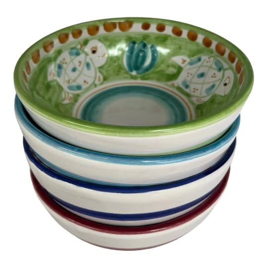 Ceramic Bowls Set of 4 | Italian Tableware | Vietri Style Dish Set | 6” Bowl for Cereal Soup | Animal Plates |Pottery Made in Italy