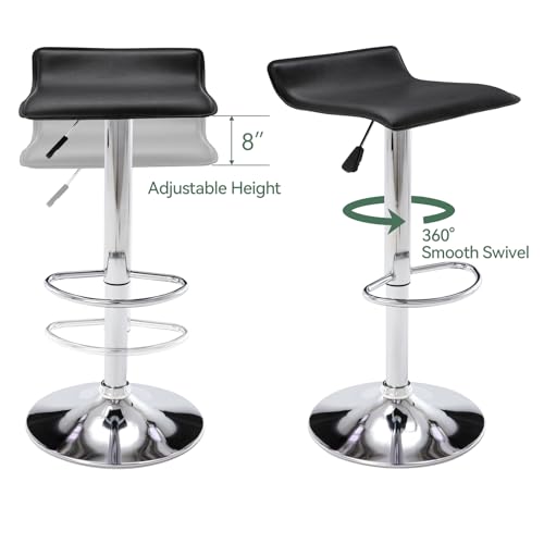 Image of Vogue Furniture Direct Adjustable Bar Stools Set of 2, Modern Swivel PU Leather Airlift Barstools, Backless Kitchen Counter Height Bar Chair for Dining Room (Black)