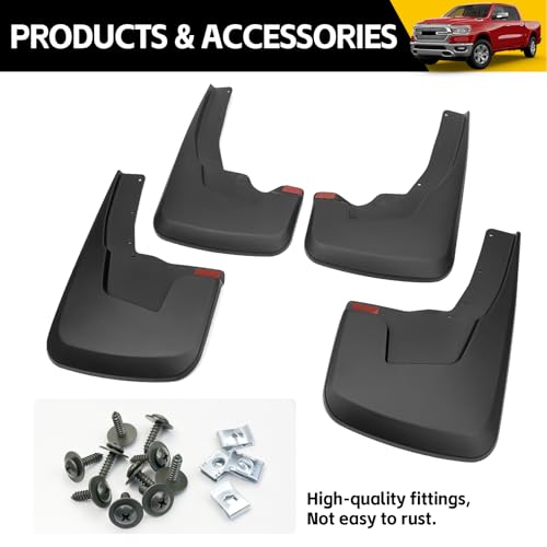 Image of Truck Mud Flaps for 2019-2024 Dodge Ram 1500 with OEM Fender Flares(New Body Style), Front & Rear Mud Guards Set No Drill Splash Guards Accessories 4pcs(NOT for Classic or TRX Models)