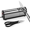 Narcissus Knife Sharpener, Professional 2 Stage Electric Knife Sharpener for Quick Sharpening & Polishing, with Scissors Sharpener and Metal Dust Collection Box, Stainless Steel, Silver