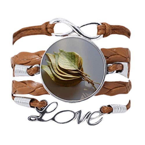 Plante à feuilles simpol bracelet cuir noir tordu style nature et amour pour homme et femme