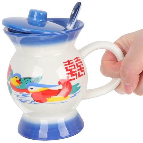 Taza de cerámica retro que mantiene tu café caliente con su tapa funcional 8
