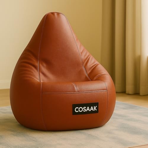 Image of XXL Teardrop Leatherette Bean Bag Chair Cover Without Beans, Livingroom, Bedroom, Garden, use for Indoor Gaming and Reading Chair, (Tan, XXL, Solid)