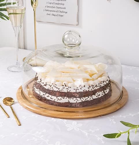 Miniatura 6 de Cubierta de vidrio resistente transparente y a prueba de polvo de 12.5 pulgadas con bandeja de bambú, tabla de queso, bandeja cubierta y bandeja