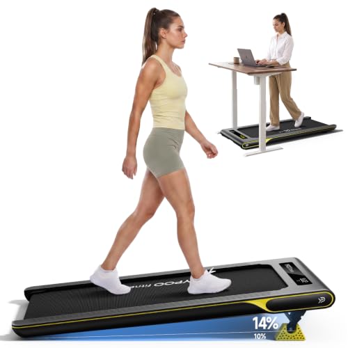 Image of YPOO Ultra Slim Walking Pad Treadmill with 14% Incline, Under Desk Walking Pad with Auto-Maintenance System Belt, Smart App & Remote Control, Portable Treadmill for Home Office, 350LBS Capacity