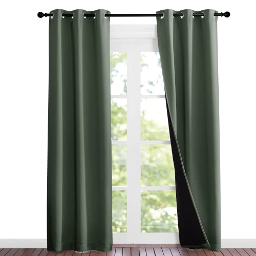 Image of NICETOWN Dark Mallard Blackout Curtains 84 inches Long, Full Light Blocking Drapes with Black Liner for Nursery, Noise Reducing Thermal Insulated Draperies for Doorway (2 Pieces, 37 inch Wide Each Panel)