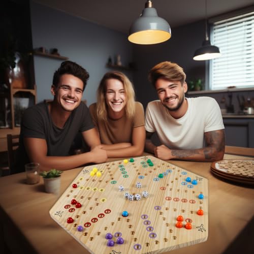 HOROW Wahoo Board Game 23.6 inch Wooden Original Board Game Classic 2 Side Painted Fast Track Game for 4 Player and 6 Player with 30 Marbles,6 Dices for Family Game Night(Extra Large) by HOROW - Used condition - Image 6
