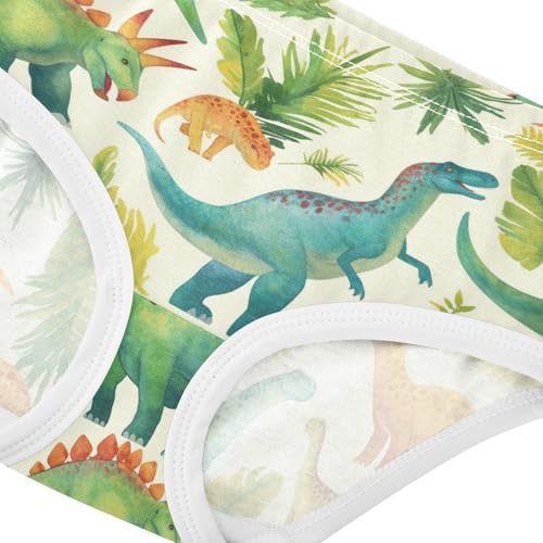 Wusikd Watercolor Dinosaurs Girls' Underwear Cotton Palm Leave Trees Girls Briefs Soft Toddler Underwear 2T4