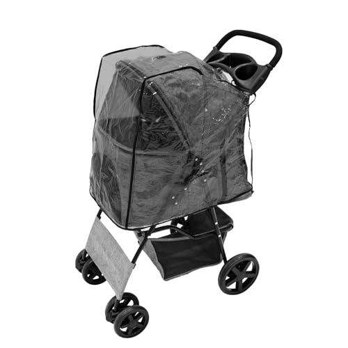 Wandelwagen voor huisdieren, geweven grijze drager, opvouwbare trolley, reiswagen, 15 kg, capaciteit 4 wielen, remmen voor katten en honden, veiligheidshaak leiband, kussen, luifel, gaas, ramen, mand, - Afbeelding 4