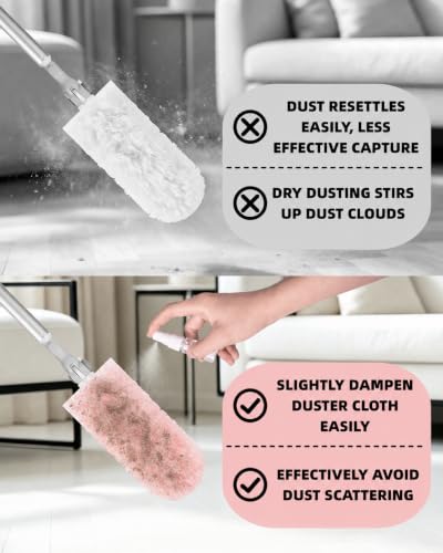 Image of 50 PCS Duster Refills with 6 FT Extendable Handle, Heavy Duty Duster Refills Kit Compatible with Swiffer, 360 Disposable Microfiber Duster Pads for Ceiling Fan, Blind & Hard to Reach Areas Cleaning