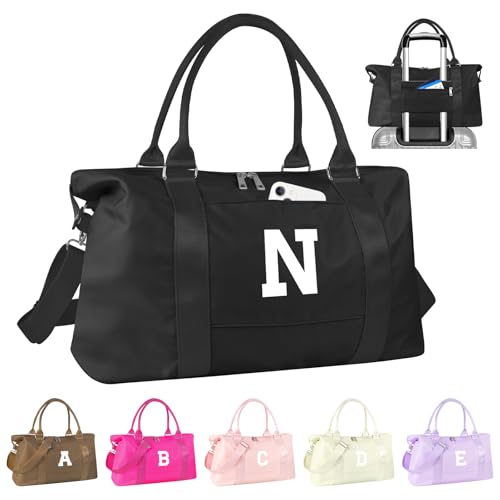Dance Gym Duffel Bag Gifts for Girls Teen,Personalized Initial Travel Weekender Bag Cute Overnight Carry On Cheer Dance Duffle Bagfor Women,Sports Travel Monogram Birthday Christmas Gifts(Letter N)