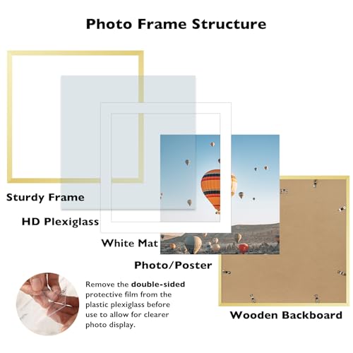 Image of JCJMY 30x30 Picture Frame Gold with 24x24 Mat, Display Photo 24x24 with Mat or 30 x 30 Without Mat, Wall Hanging Large 30x30 Poster Frame with Shatter Resistant Plexiglass, Gold
