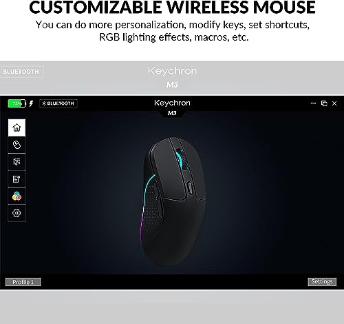 Image of Keychron M3 Wireless Gaming Optical Mouse, Tri-Mode 2.4 GHz /Bluetooth 5.1 /Wired, PixArt PAW 3395 sensor, 26000 DPI, LED RGB Backlit,79g Lightweight Programmable Macro Button for Windows PC /Mac - Black
