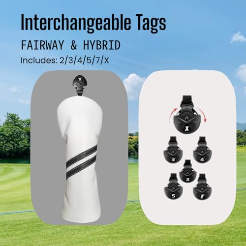 Golf Club Covers, 3PCS Driver Fairway Hybrid Wood Headcovers Set, Premium PU Leather with Soft Velour Lining & Interchangeable Tags, Protective Golf Head Covers for Men Women, Fits Most Brands (White)
