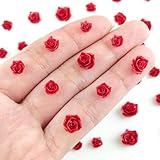 200 Pieces Tiny Red Rose Decor for Dollhouse Mini Resin Decor for Crafts Tiny Things for Fairy Garden Micro Landscaping Decoration