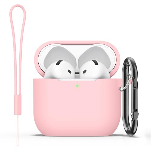 Image of Tobfit Case for AirPods 4 Case Cover 2024 with Lanyard & Keychain, Soft Silicone Protective Case for Apple AirPods 4th Generation, Full Protection, Support Wireless Charging, Pink