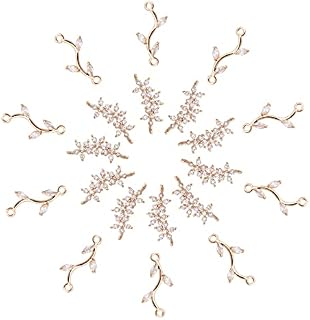 CHGCRAFT 20Ppcs 2 Style Leafy Branch Crystal Link Connector Charm Shinny Cubic Zirconia Links Charm Flower Beads Rhinestone Pendants with 2 Holes for Jewellery Necklace Earrings Making, Lighted Gold