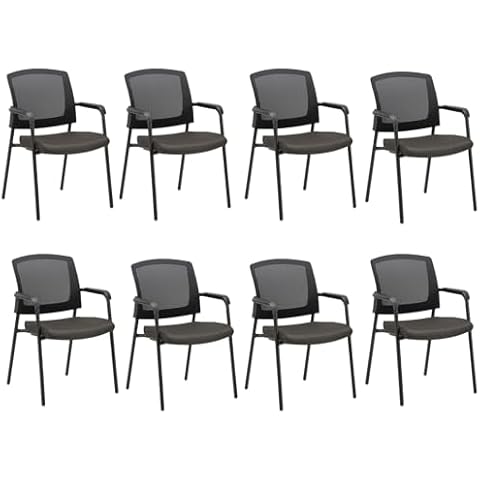 CLATINA Black Stacking Chairs Stackable Waiting Room Chairs with Armrest, Mesh Office Reception Guest Chair for Home Desk Conference Lobby Church Medical Meeting Training Ergonomic, Set of 8 Cover